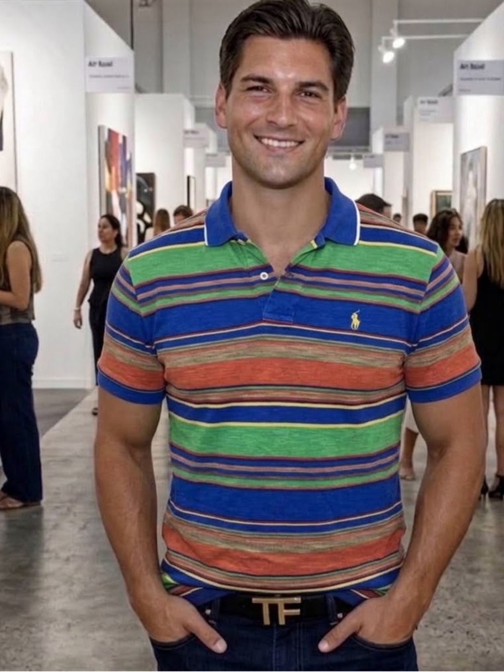 Polo by Ralph Lauren Blue, Green & Orange Striped Short-Sleeve Polo